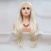 Xiweiya Perruque synthétique ondulée de 61 cm de long blond platine avec dentelle frontale, raie au milieu, cheveux naturels,