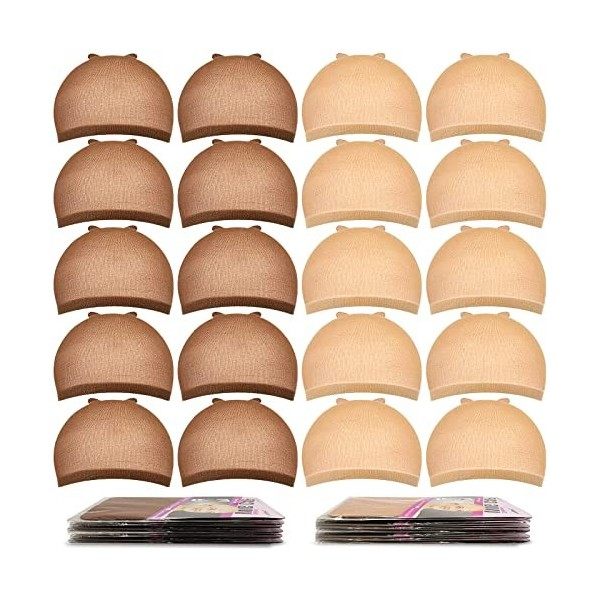 Nylon Wig Caps MORGLES 20 Pack Stretchy Nylon Wig Caps for Kids Girl Women and Men-Light Brown&Dark