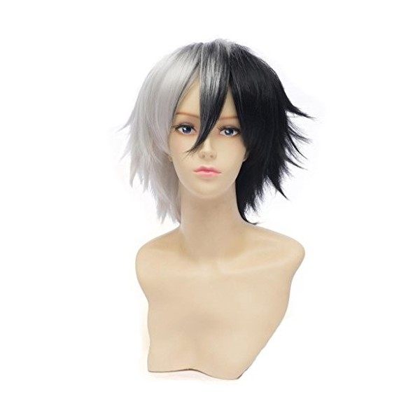 HH Building Fashionable Short Fluffy Layers Cosplay Costume Wig Mix Color Hair Black White by HH Building