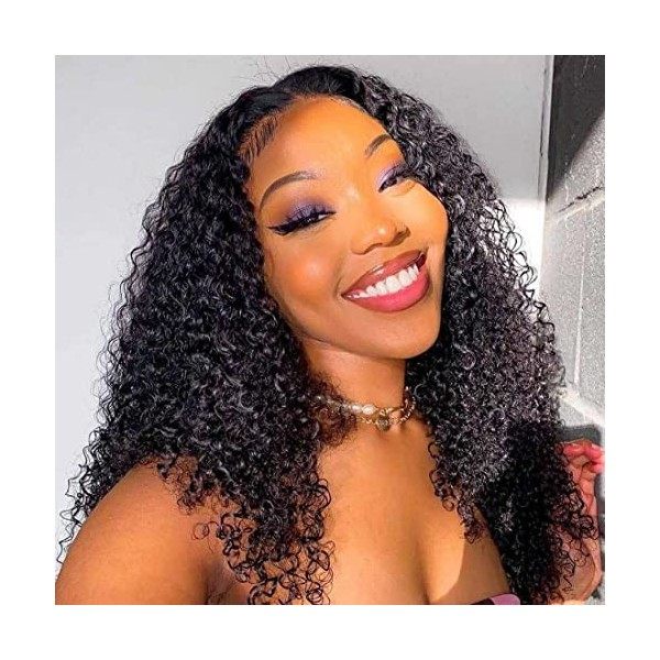 LOVFIR Perruque Bresilienne Lace Frontal 4x4 Curly Lace Closure Wig Perruque de Fermeture en Dentelle Bouclée Brésilienne Lac