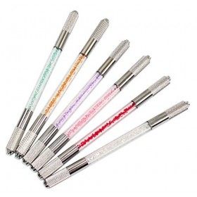 Xiaoyu crystal transparent microblading pen, maquillage permanent pour le tatouage manuel des sourcils, double tête, 6pcs