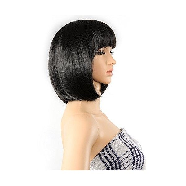 AGPtek 33 cm de haute qualité style Bob droite courte perruque Disco Party Cheveux Bang résistant à la chaleur Full wig-black