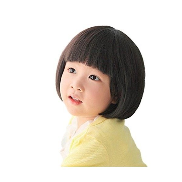 Rise World Wig Black Fashion Perruques droite pour les enfants Enfant plat Bangs perruque synthétique BOB Cosplay