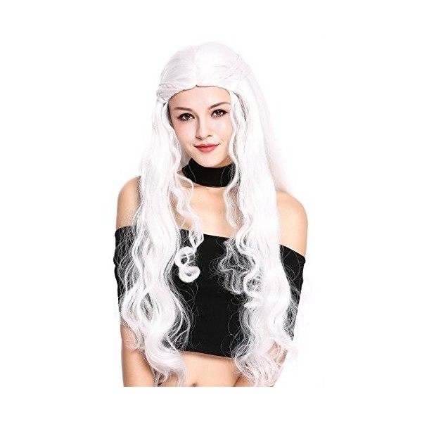 WIG ME UP - 91323-ZA68C Perruque Dame très Longue ondulée Blanc-Gris sophistiquée tressée Raie Centrale Romantique Conte de f