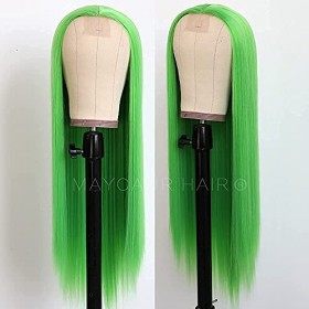 Maycaur Lace Front Wigs Long Straight Hair 22 Inch Lime Green Color Wigs for Fahison Women Synthetic Lace Front Wigs with Nat