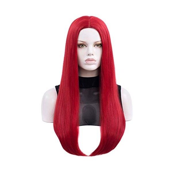 Morticia Womens 27" Long Straight Middle Parting Halloween Costume Cosplay and Daily Wig… Rouge 