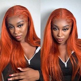 DUAUJUIU Perruque Bresilienne pour Femme Perruque Orange Gingembre Lisse Naturelle Densité 130% Full Head 4x4 Lace Front Wig 