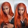 DUAUJUIU Perruque Bresilienne pour Femme Perruque Orange Gingembre Lisse Naturelle Densité 130% Full Head 4x4 Lace Front Wig 