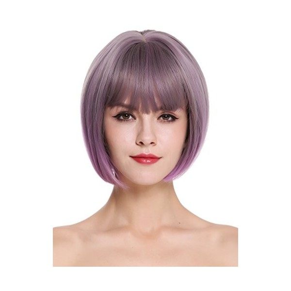 WIG ME UP - H1808-10AT366 Perruque dame carré court lisse frange mélange violet