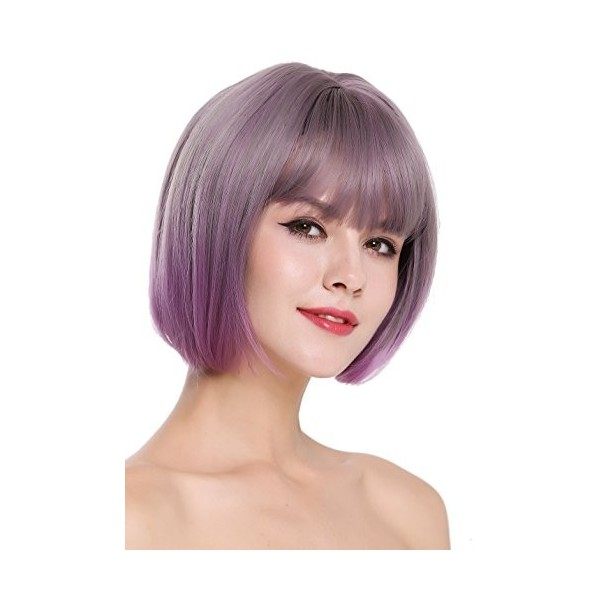 WIG ME UP - H1808-10AT366 Perruque dame carré court lisse frange mélange violet