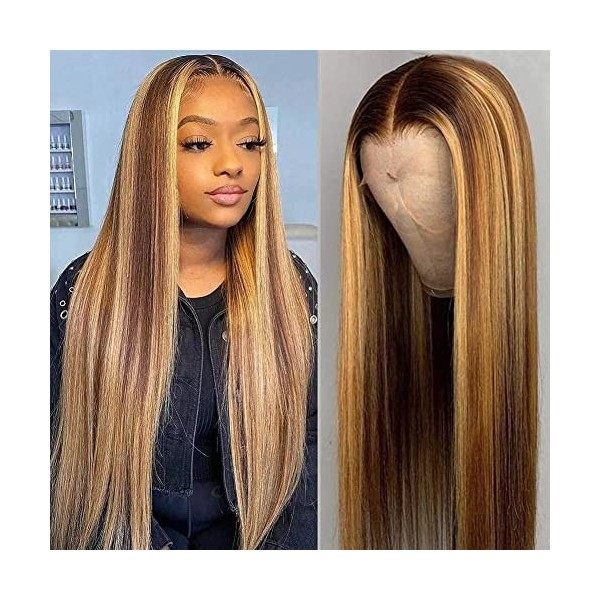 Perruque 13x4 Lace Front Perruque 180% Density Body Wave Miel Blond Ombre 4/27 Couleur Highlight Lace Front Wig Brésiliennes 