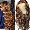 Perruque 13x4 Lace Front Perruque 180% Density Body Wave Miel Blond Ombre 4/27 Couleur Highlight Lace Front Wig Brésiliennes 