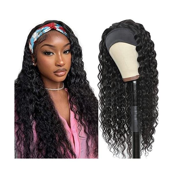 Perruque bandeau Perruque bresilienne bouclée afro Perruque naturelle femme headband wig non lace frontal wig human hair 14in