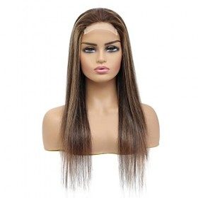 JcziJcx Perruque Blonde 4x4 Lace Closure Wig Straight Human Hair Wig Ombre Brown Human Hair Wig With Baby Hair P4/30 Glueless
