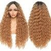 Sylhair Curly Lace Front Wig pour femmes noires 30" Dark Root Ombre Red Brown Perruque synthétique cheveux longs ondulés dea