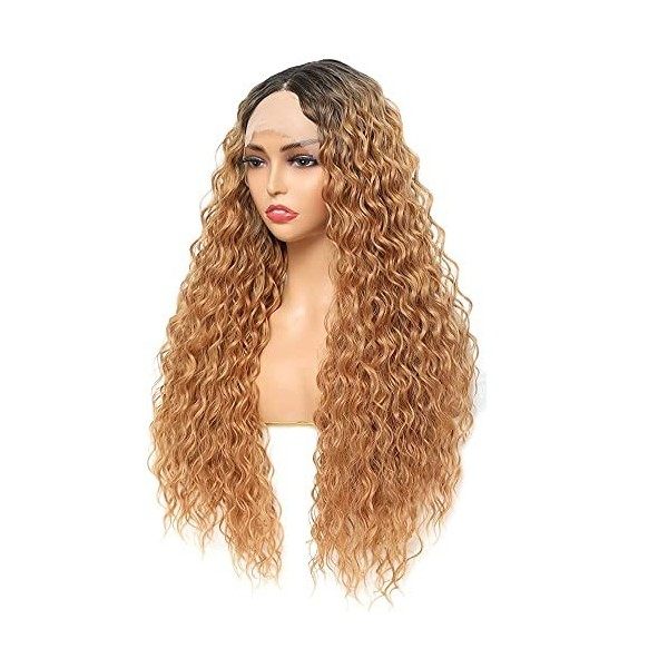 Sylhair Curly Lace Front Wig pour femmes noires 30" Dark Root Ombre Red Brown Perruque synthétique cheveux longs ondulés dea