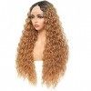 Sylhair Curly Lace Front Wig pour femmes noires 30" Dark Root Ombre Red Brown Perruque synthétique cheveux longs ondulés dea