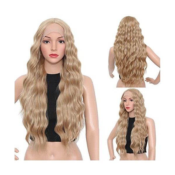 Lace Front Wig Perruque Pour Femme Naturelle Mixte Blond Ondulés 30 Pouces Longue Bouclés Synthétiques Cheveu, Long Curly Wav