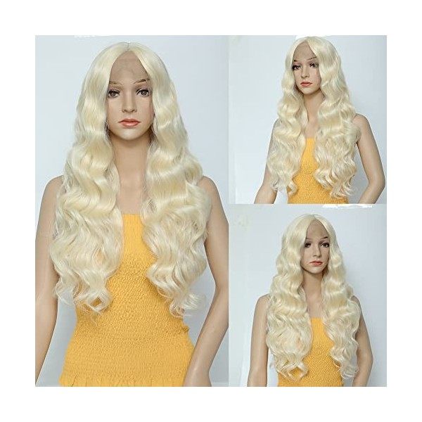 Lace Front Wig Perruque Pour Femme Naturelle Mixte Blond Ondulés 30 Pouces Longue Bouclés Synthétiques Cheveu, Long Curly Wav