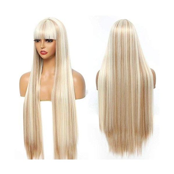 Sylhair Perruque Femme Naturelle 30"/76 cm Perruques Longues Droites avec frange Perruque Blonde Miel