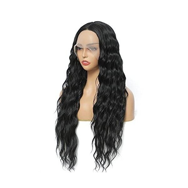 Sylhair Perruque Noire Longue Perruque Avant de Lacet pour Perruque Femme naturelle 75 cm Bouclés Bouclés Vagues Long Black C