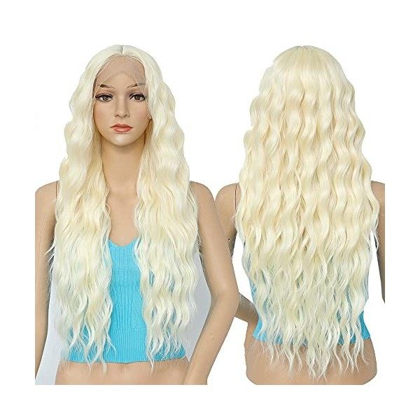 Sylhair Perruque Femme Naturelle 30" Platine Blond Lace Front Perruques Bouclés Perruques de Cheveux Ondulés Synthétique Perr