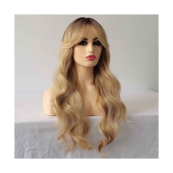 Sylhair 26 pouces/66cm perruque blonde avec frange longue ombre blonde perruque ondulée pour les femmes perruque de cheveux s