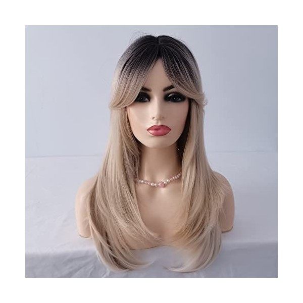 Sylhair 26 pouces/66cm perruque blonde avec frange longue ombre blonde perruque ondulée pour les femmes perruque de cheveux s