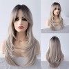 Sylhair 26 pouces/66cm perruque blonde avec frange longue ombre blonde perruque ondulée pour les femmes perruque de cheveux s