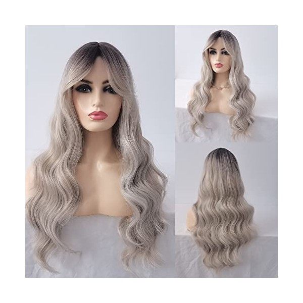 Sylhair 26 pouces/66cm perruque blonde avec frange longue ombre blonde perruque ondulée pour les femmes perruque de cheveux s