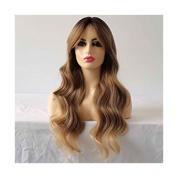 Sylhair 26 pouces/66cm perruque blonde avec frange longue ombre blonde perruque ondulée pour les femmes perruque de cheveux s