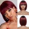 iShine peruque femme naturel courte Bob perruques pour les femmes perruque rouge avec Frange résistant à la chaleur cheveux s