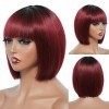 iShine peruque femme naturel courte Bob perruques pour les femmes perruque rouge avec Frange résistant à la chaleur cheveux s