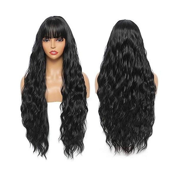 Sylhair Perruque avec Frange 76 cm Synthétiques Longue Perruques Bouclée noire Pour Les Perruque Femme Naturelle Long Wig wit