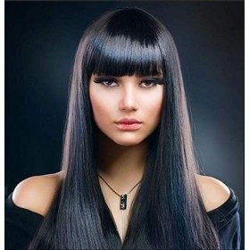 BESTUNG&nbsp;Perruques synthétiques de qualité supérieure Avec frange Lisse 71,1&nbsp;cm Noir