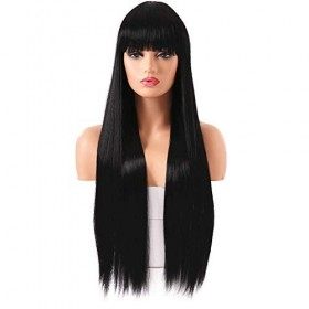 BESTUNG&nbsp;Perruques synthétiques de qualité supérieure Avec frange Lisse 71,1&nbsp;cm Noir