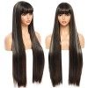 Sylhair Perruque avec Frange 80 cm Synthétiques Longue Perruques Droites Noire Pour Les Perruque Femme Naturelle Long Black W