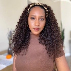 SOKU Bandeau Perruques pour femmes Synthétique Deep Wave pour Femmes Noires 22 Pouces de Perruque longue bouclée crépue 150% 