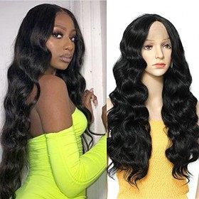 Sylhair perruque cheveux synthétiques 26 perruque noire longue frisée perruque de cheveux middle part Body Wave perruques p