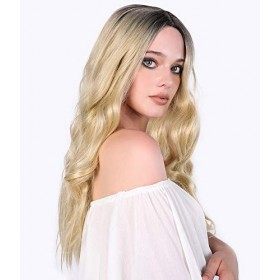 Asulis 71,1&nbsp;cm Long ondulé complet Perruques Ombre Noir au Violet Mélange deux tons Teinture Couleur Cheveux synthétiques Ani