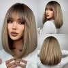 Emmor ombre blonde bob perruque pour femme avec franges courtes perruques remplacement synthétique résistant à la chaleur