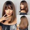 Emmor ombre blonde bob perruque pour femme avec franges courtes perruques remplacement synthétique résistant à la chaleur