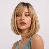 Emmor ombre blonde bob perruque pour femme avec franges courtes perruques remplacement synthétique résistant à la chaleur