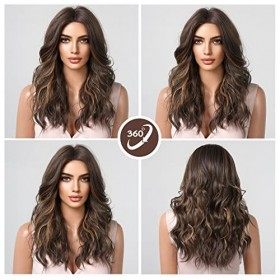 HAIRCUBE Long Marron Perruques Bouclées Pour Femmes Cheveux Synthétiques Perruque Avec Des Highlights Marron Clair 1.0 unité