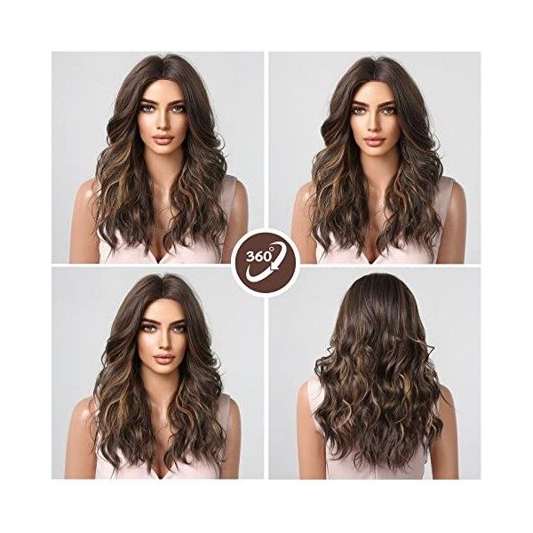 HAIRCUBE Long Marron Perruques Bouclées Pour Femmes Cheveux Synthétiques Perruque Avec Des Highlights Marron Clair 1.0 unité