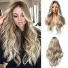 Esmee Perruques Cheveux Synthétiques Longs Ondulés Gris Argenté pour Femmes Perruque Ombre avec Racines Foncées pour la Fête 