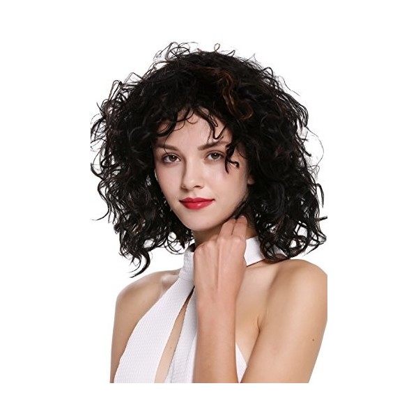 WIG ME UP - DW-2698-2BH30 Perruque dame courte hauteur dépaules bouclée sauvage volumineuse brun châtain mèches brun foncé