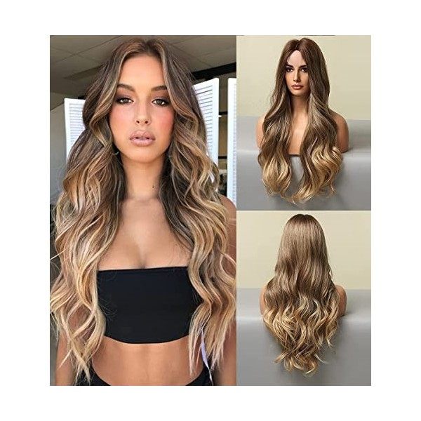 Perruques blondes ombrées pour femmes perruque de cheveux longs ondulés BLONDE UNICORN Perruque naturelle attachée à la main 