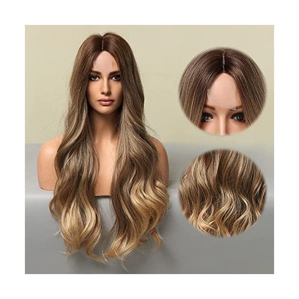 Perruques blondes ombrées pour femmes perruque de cheveux longs ondulés BLONDE UNICORN Perruque naturelle attachée à la main 