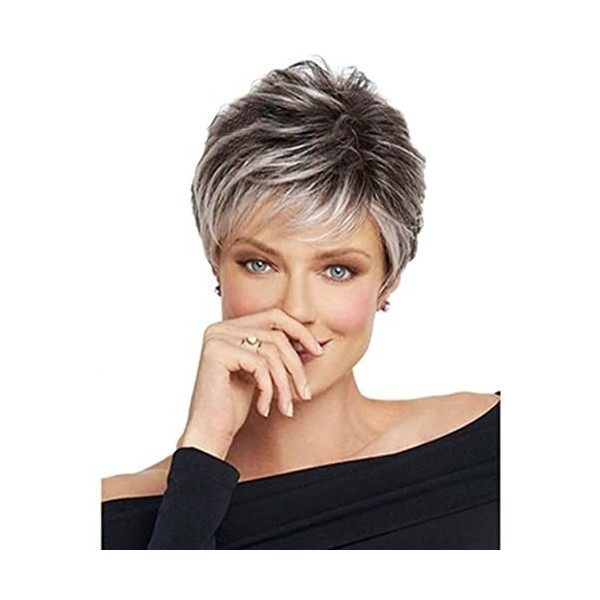 WWWIG Afro Gris Bouclé Cheveux Perruques pour Noir Femmes Court Argent Kinky Cheveux 100% Chaleur Résistant Fibre Synthétique